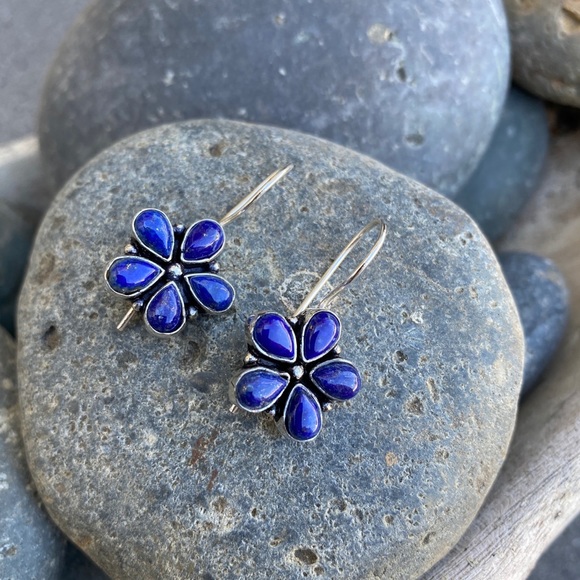 Sundance Jewelry - Sundance EARRINGS sterling silver lapis lazuli gemstone floral stone dark blue